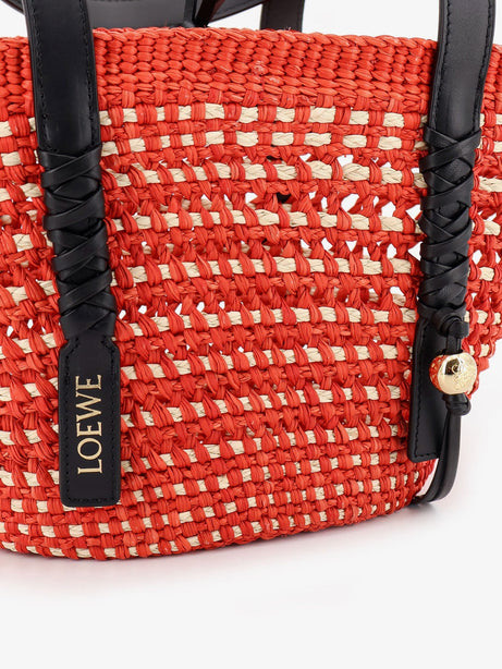 Loewe Paula's Ibiza -Braid Basket Small Small Iraca Palm Leaf Shoulder Bag - Rednatural