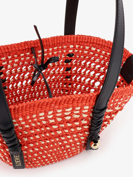 Loewe Paula's Ibiza -Braid Basket Small Small Iraca Palm Leaf Shoulder Bag - Rednatural