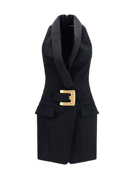 Balmain Grain de poudre belted Dress - Noir/Noir