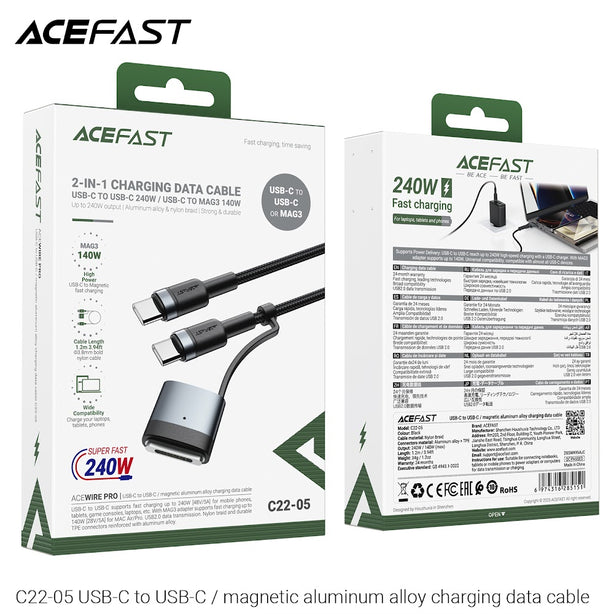 Acefast C22-05 MAG3 2-in-1 Charging Data Cable - Black