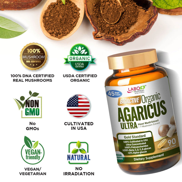 LABO Nutrition Bioactive Organic Agaricus Ultra +7 Mushroom Extracts for Immune