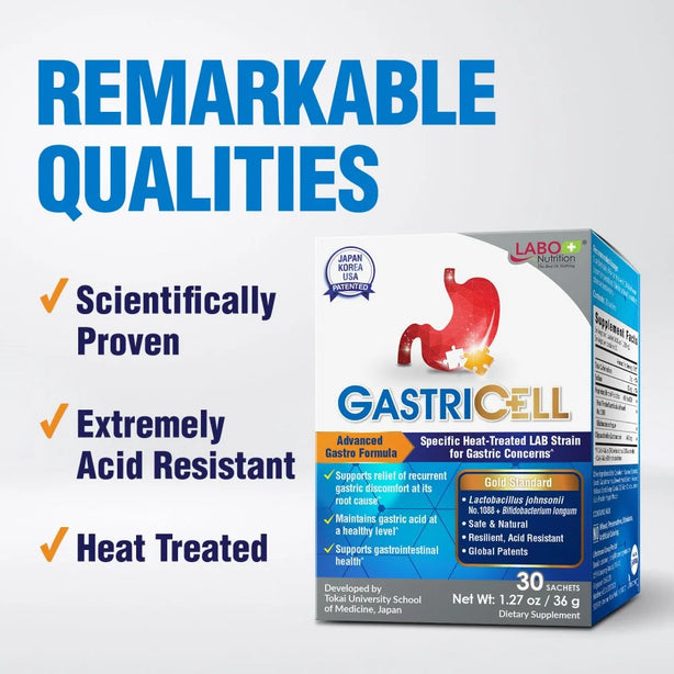 LABO Nutrition GastriCELL 30 Sachets, Eliminate Gastric Symptoms, H. Pylori