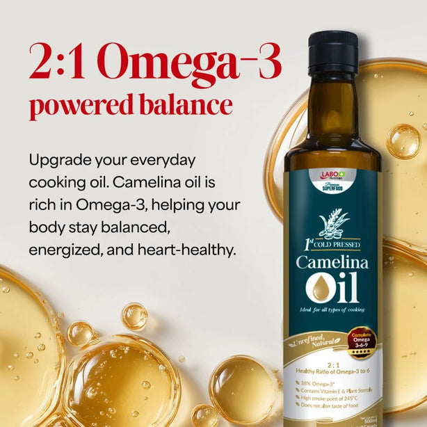 LABO Nutrition Camelina Oil Unrefined Virgin Cold Pressed Natural Cooking Oil