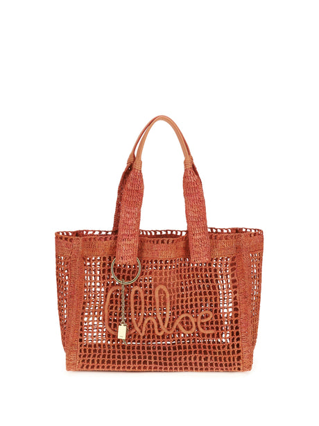 Chloé East-West Summer Banana raffia Tote Bag - Camellia Coral