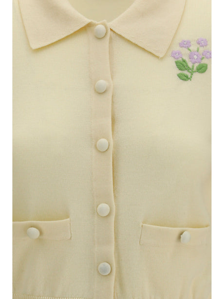 Self-Portrait Floral embroidered knit Cardigan - Yellow