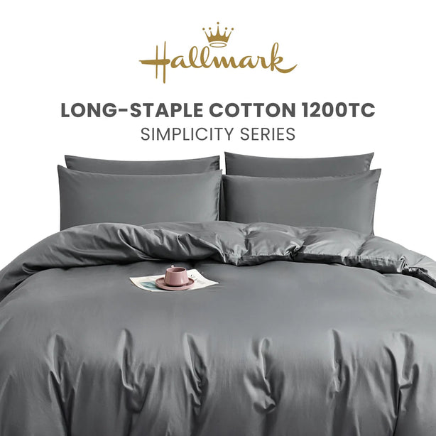 Hallmark Simplicity Premium Cotton 1200TC Plain Bed Linen - Dark Grey