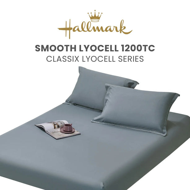 Hallmark Classix Smooth Lyocell 1200TC Plain Fitted Sheet Set - Grey