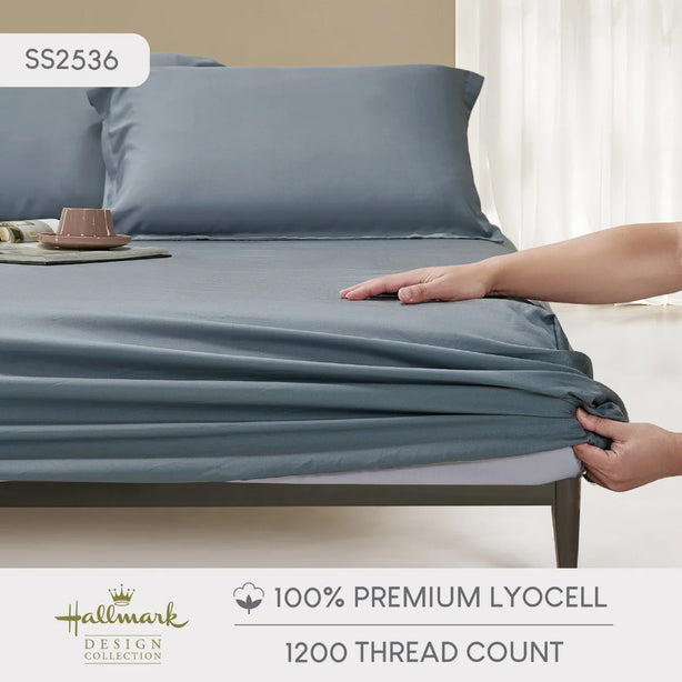 Hallmark Classix Smooth Lyocell 1200TC Plain Fitted Sheet Set - Grey