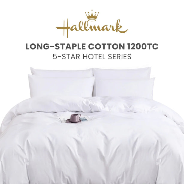 Hallmark 5-Star Hotel Long-Staple Cotton 1200TC Plain Bed Linen - White