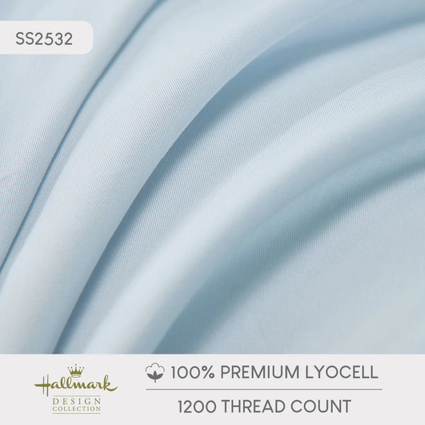 Hallmark Classix Smooth Lyocell 1200TC Plain Fitted Sheet Set - Sky Blue