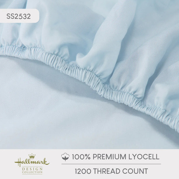 Hallmark Classix Smooth Lyocell 1200TC Plain Fitted Sheet Set - Sky Blue