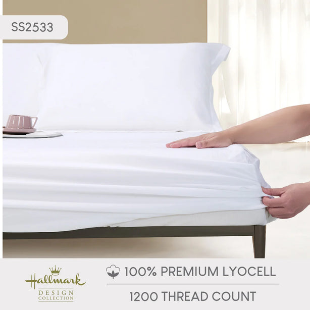 Hallmark Classix Smooth Lyocell 1200TC Plain Fitted Sheet Set - Snow