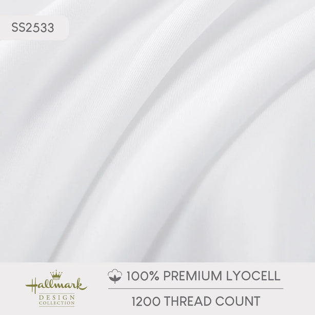 Hallmark Classix Smooth Lyocell 1200TC Plain Fitted Sheet Set - Snow