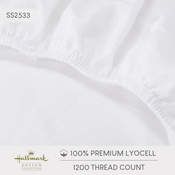 Hallmark Classix Smooth Lyocell 1200TC Plain Fitted Sheet Set - Snow