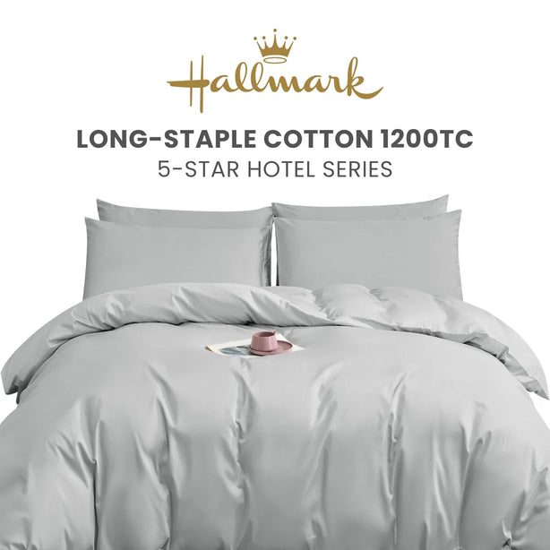 Hallmark 5-Star Hotel Long-Staple Cotton 1200TC Plain Bed Linen - Grey