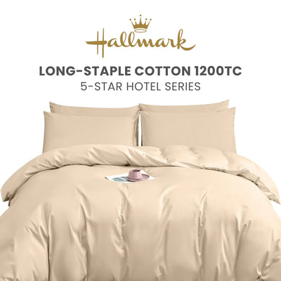 Hallmark 5-Star Hotel Long-Staple Cotton 1200TC Plain Bed Linen - Cream