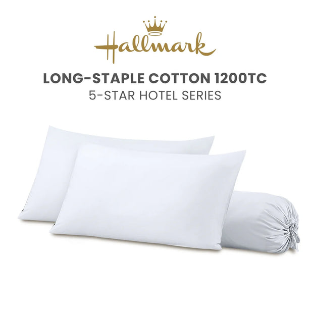 Hallmark 5-Star Hotel Long-Staple Cotton 1200TC Plain Pillowcases & Bolster cases