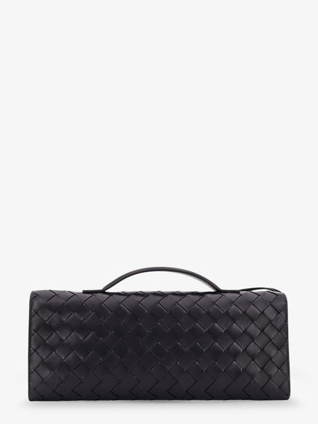 Bottega Veneta Andiamo Leather Clutch with Intrecciato Pattern - Black-M Brass