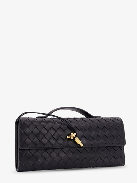 Bottega Veneta Andiamo Leather Clutch with Intrecciato Pattern - Black-M Brass