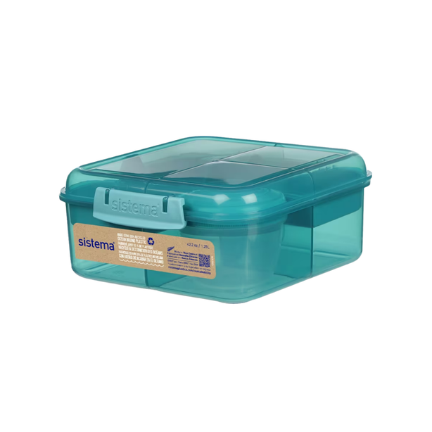 SISTEMA® 1.25L Bento Cube with Yogurt Pot - Teal Stone