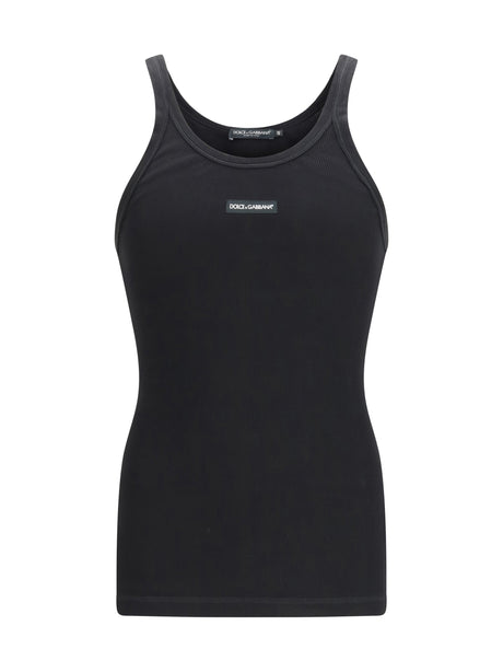 Dolce & Gabbana Cotton printed tank Top - Black
