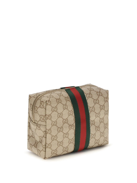 Gucci Medium Beauty Case with Web stripe - Vin.San.Br/Dk.Br/Vrv