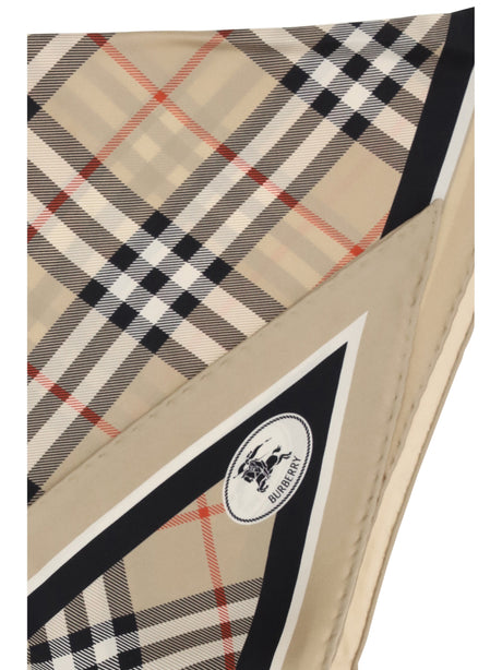 Burberry Check silk Scarf with Knight Stamp - Sand