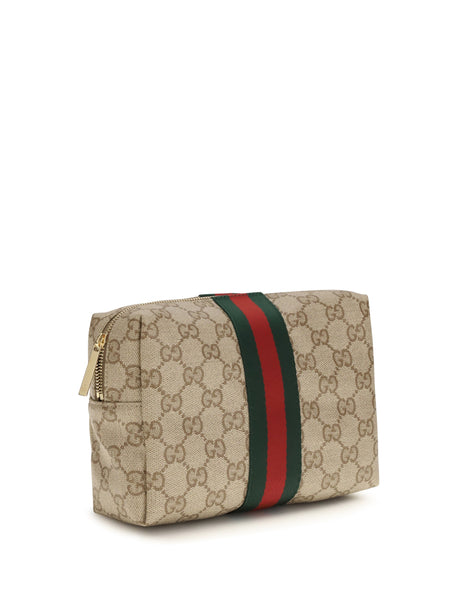 Gucci Medium Beauty Case with Web stripe - Vin.San.Br/Dk.Br/Vrv