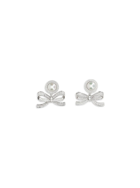 Self-Portrait Pearl bow drop Earrings - Silver