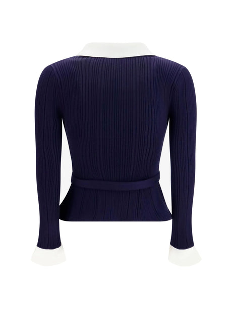Self-Portrait Ribbed Cardigan - Navy