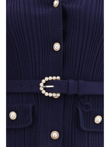 Self-Portrait Ribbed Cardigan - Navy