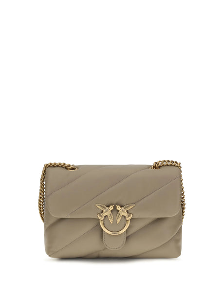 Pinko Love Classic leather Shoulder Bag - Grey Talpa-Antique Gold