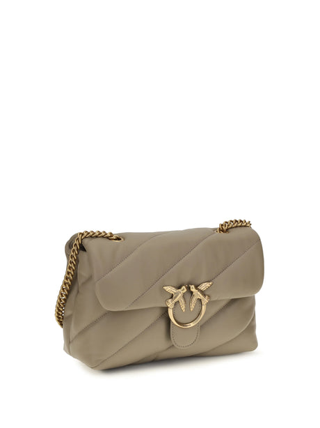 Pinko Love Classic leather Shoulder Bag - Grey Talpa-Antique Gold