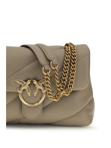 Pinko Love Classic leather Shoulder Bag - Grey Talpa-Antique Gold