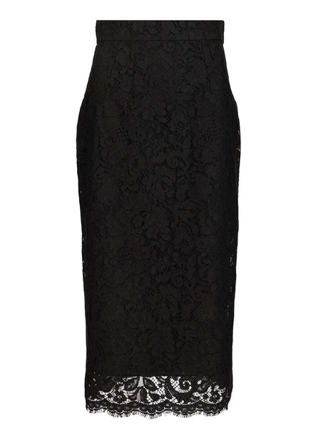 Dolce & Gabbana Stretch Lace Midi Skirt - Black