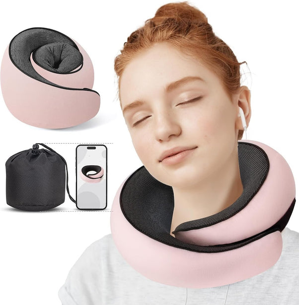 StitchesandTweed Memory Foam Travel Pillow, 360° Head Support Degree Comfort and Breathability - Pink
