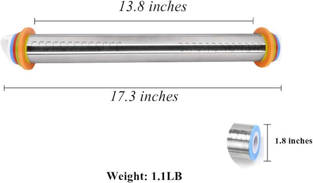 StitchesandTweed Adjustable Rolling Pin with Thickness Rings, Stainless Steel Dough Roller