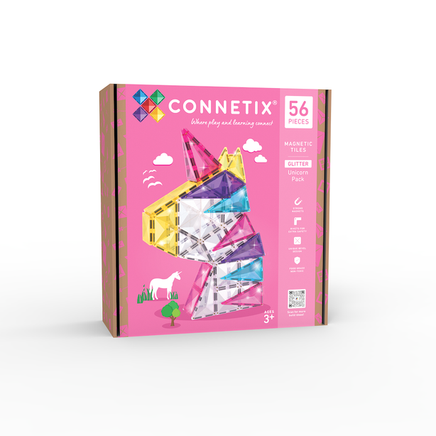 Connetix Tiles Glitter Unicorn Pack 56 Pcs Educational Magnetic Tiles
