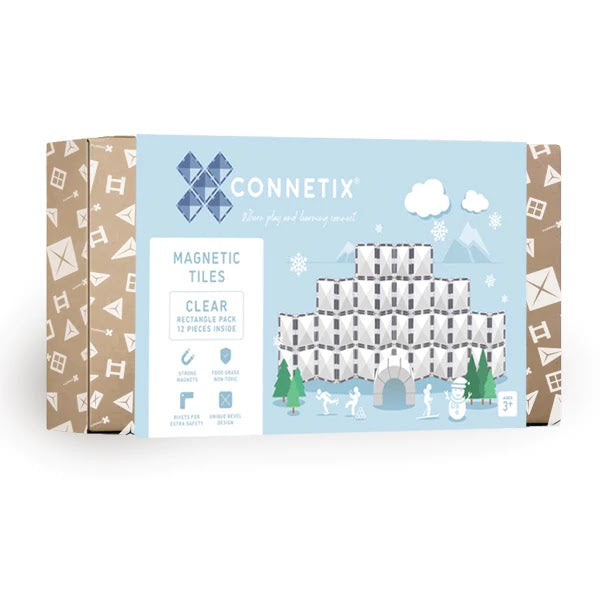 Connetix Tiles Clear Rectangle Pack 12 Pcs Educational Magnetic Tiles