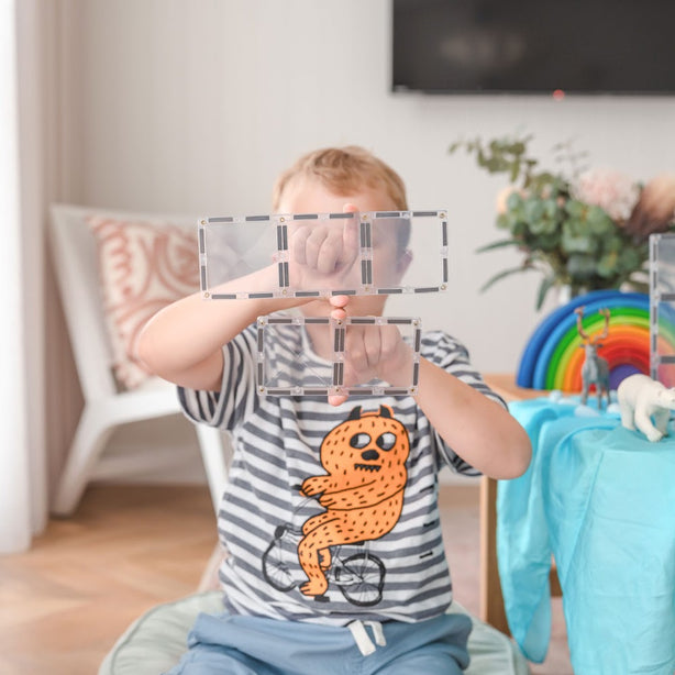 Connetix Tiles Clear Rectangle Pack 12 Pcs Educational Magnetic Tiles
