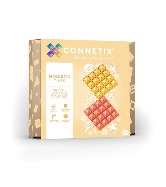 Connetix Tiles Pastel Lemon & Peach Base Plate 2 Pcs Educational Magnetic Tiles