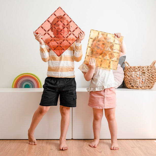 Connetix Tiles Pastel Lemon & Peach Base Plate 2 Pcs Educational Magnetic Tiles
