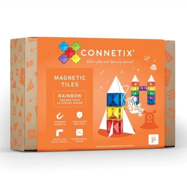 Connetix Tiles Rainbow Square Pack 40 Pcs Educational Magnetic Tiles