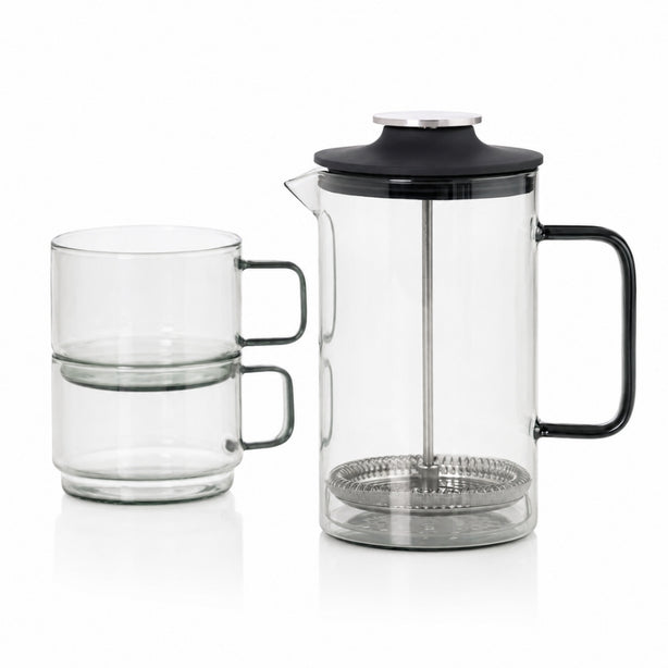Ad Hoc Tinted Grey Borosilicate Glass Impact French Press Coffee Maker Ø9xH17cm, 600ml