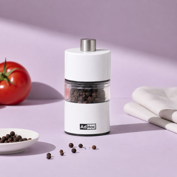 Ad Hoc Stainless Steel Lacquered Pepper And Salt Mill With Ceramic Grinder Ø3.2xH6.2cm, White, Minimill, Ceracut
