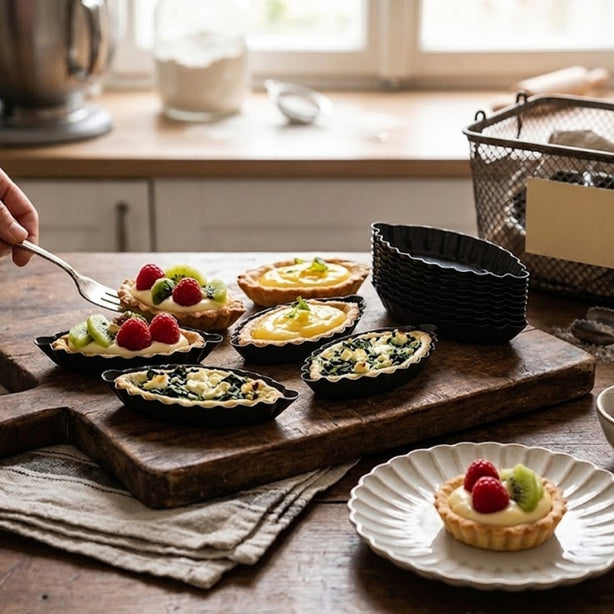 Matfer Exopan Stainless Steel Non-Stick Fluted Boat-Shaped Tartlet Tins L8.5xW3.5cm, 25Pcs/Pack
