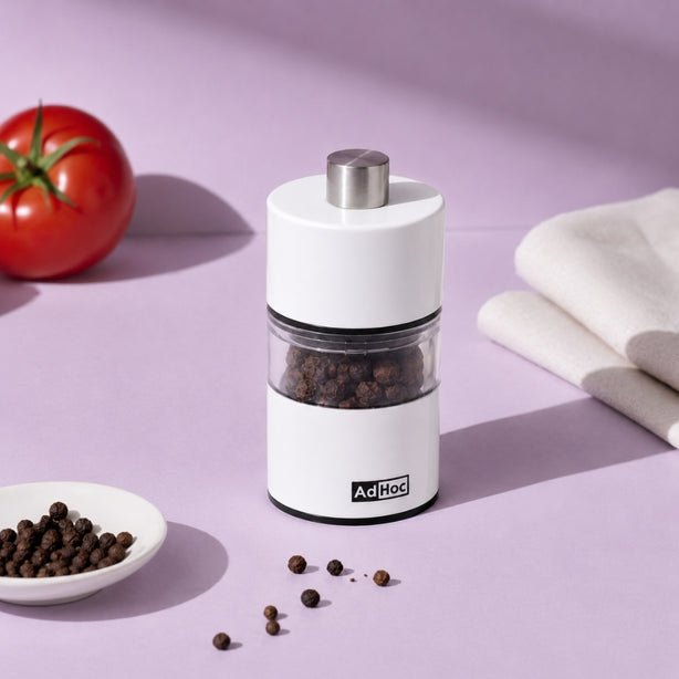 Ad Hoc Stainless Steel Lacquered Pepper And Salt Mill With Ceramic Grinder Ø3.2xH6.2cm, White, Minimill, Ceracut