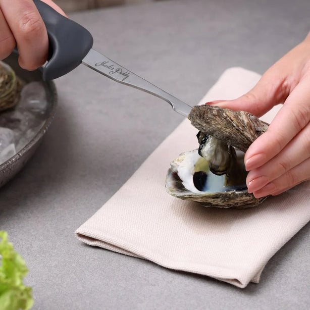 Zyliss Stainless Steel Tapered Blade Oyster Knife With Unique Ergo-Dynamic 135degree  Angle Handle And Integrated Finger Guard, Gray, Shucker Paddy