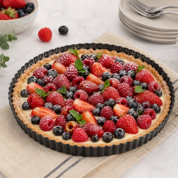 Matfer Exopan Stainless Steel Non-Stick Fluted Round Tart Tin Dia24xH2.4cm