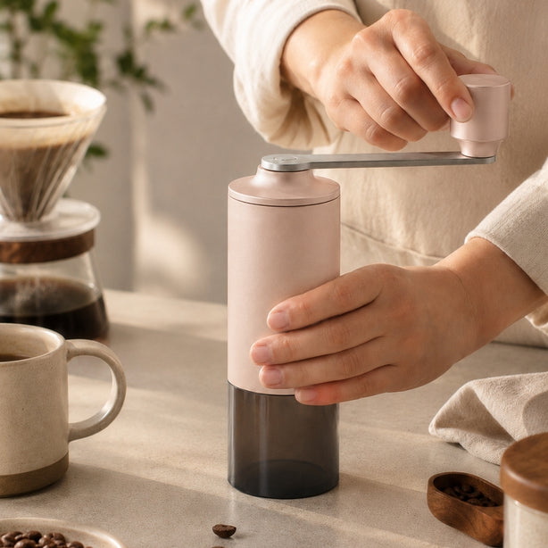 Ad Hoc Plastic Coffee Grinder Manual Mill With Ceramic Grinder Ø5.6xH18.8cm, Light Copper, Moro, Ceracut XL